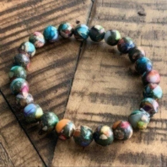 8mm Jasper Chakra Stretch Bead Bracelet - Picture 4 of 7